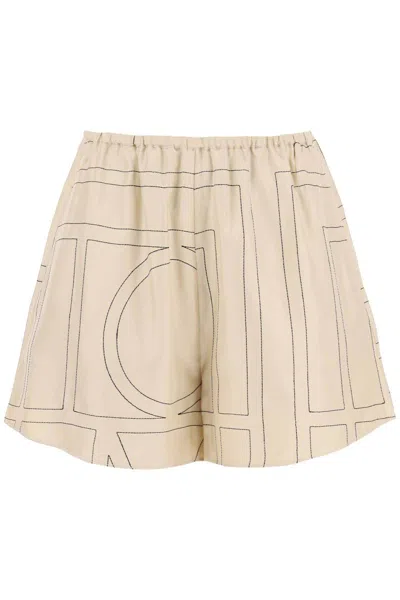 Shop Totême Monogram Silk Pj Shorts In Beige