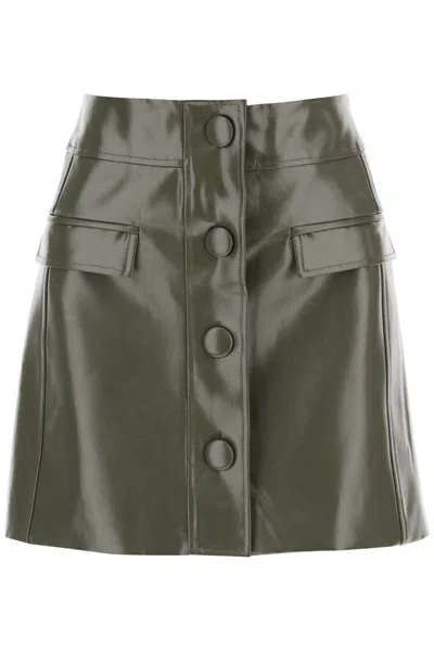 Shop Mvp Wardrobe Montenapoleone Mini Skirt In Coated Cotton In Verde