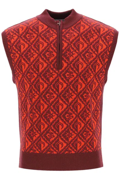 Shop Marine Serre Moon Diamant Jacquard Knit Vest In Rosso