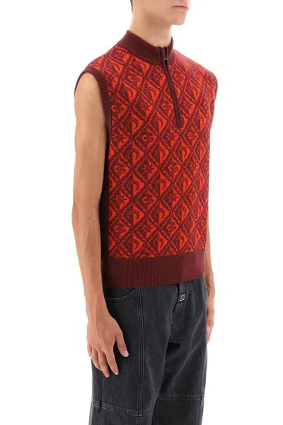 Shop Marine Serre Moon Diamant Jacquard Knit Vest In Rosso