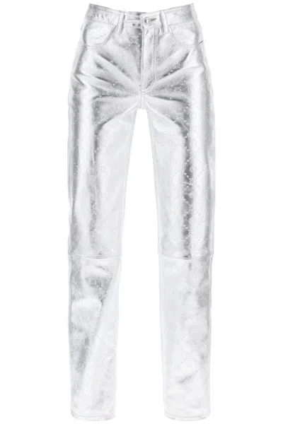 Shop Marine Serre Moonogram Pants In Laminated Leather In Argento