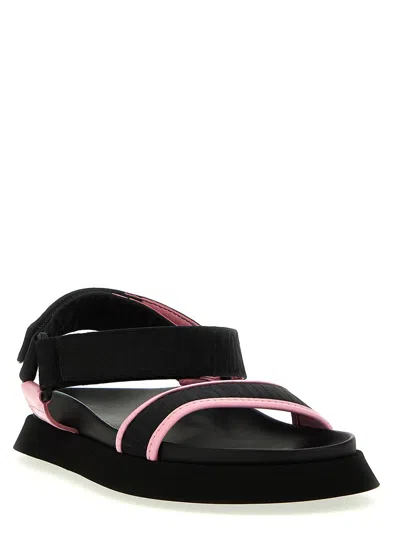 Shop Moschino Black And Pink Logo Sandals