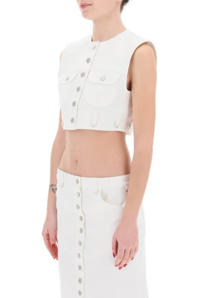 Shop Courrèges Multiflex Cropped Denim In Bianco