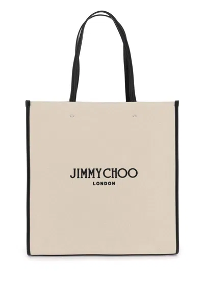 Shop Jimmy Choo N/s Canvas Tote Bag In Bianco