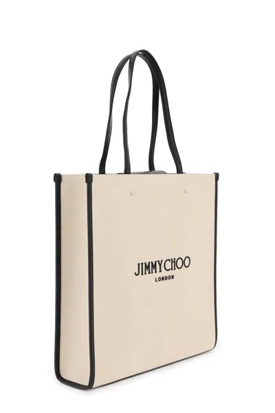 Shop Jimmy Choo N/s Canvas Tote Bag In Bianco