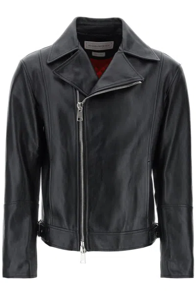 Alexander Mcqueen Zip-up Leather Biker Jacket In Black