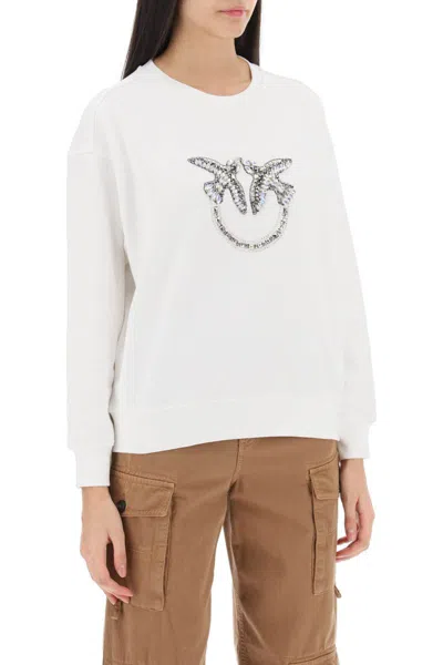Shop Pinko Nelly Sweatshirt With Love Birds Embroidery In Bianco