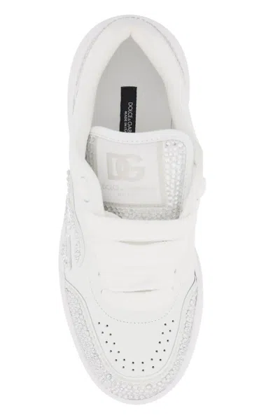 Shop Dolce & Gabbana New Roma Sneakers With Rhinestones In Bianco