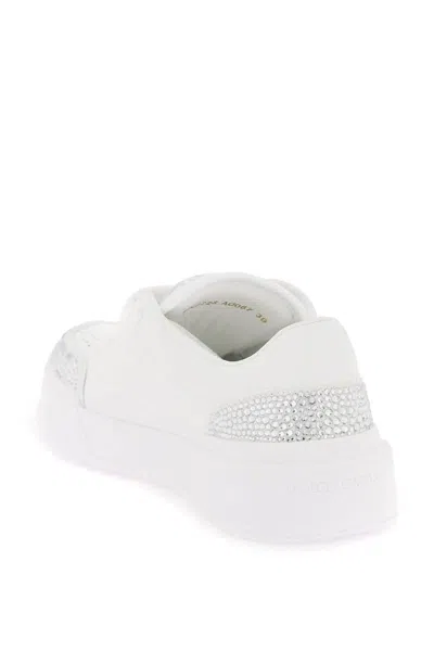 Shop Dolce & Gabbana New Roma Sneakers With Rhinestones In Bianco