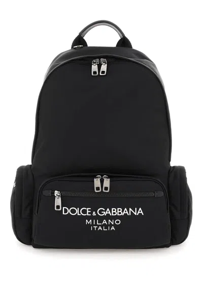 Shop Dolce & Gabbana Nylon Backpack With Logo In Nero