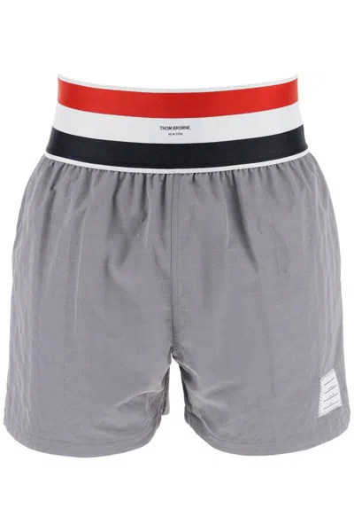 Shop Thom Browne Nylon Bermuda Shorts With Elastic Band In Red In Grigio