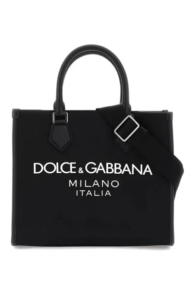 Shop Dolce & Gabbana Nylon Small Tote Bag In Nero