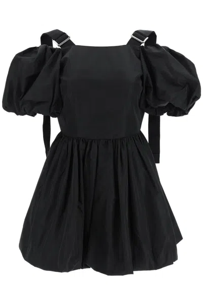 Shop Simone Rocha Off-the-shoulder Taffeta Mini Dress With Slider Straps In Nero