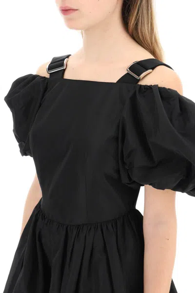 Shop Simone Rocha Off-the-shoulder Taffeta Mini Dress With Slider Straps In Nero