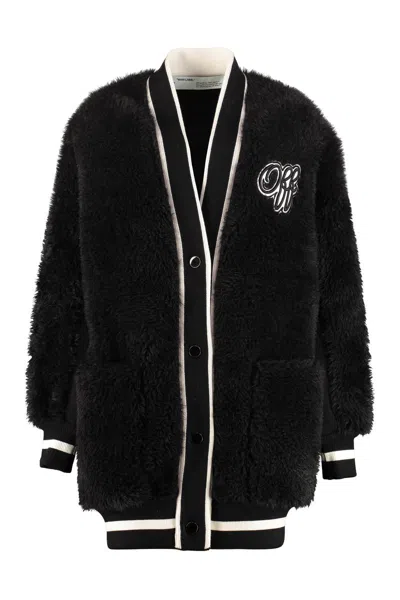 Shop Off-white Faux Fur Cardigan In Black