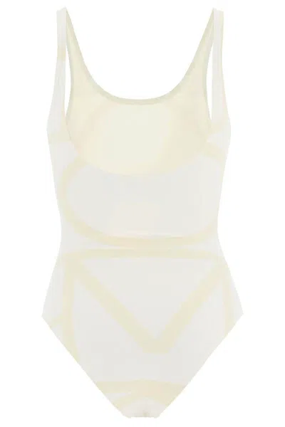 Shop Totême One Piece Monogram Swimsuit In Bianco