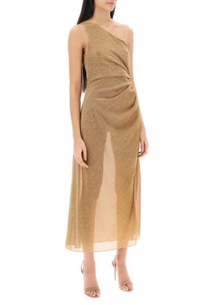 Shop Oseree One-shoulder Dress In Lurex Knit In Oro
