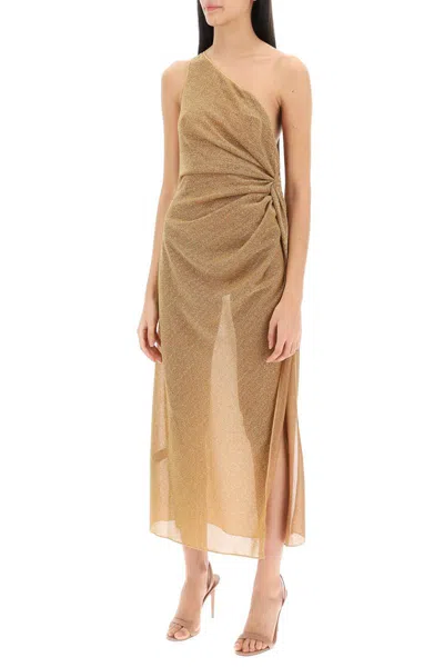 Shop Oseree One-shoulder Dress In Lurex Knit In Oro