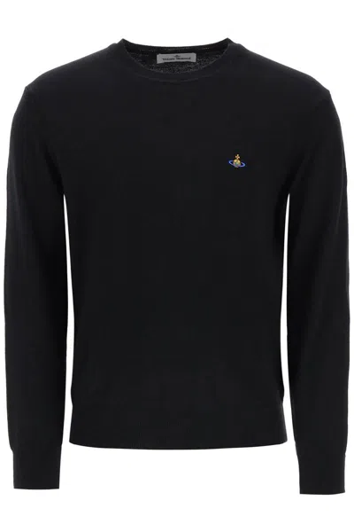 Shop Vivienne Westwood Orb-embroidered Crew-neck Sweater In Nero