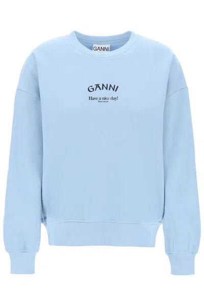 Shop Ganni Organic Cotton Insulated Sweatshirt For In Celeste