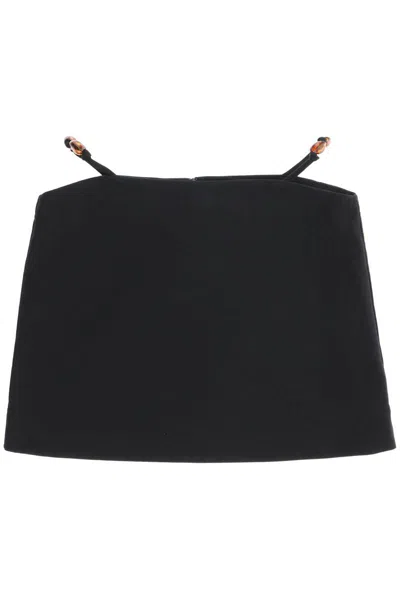 Shop Ganni Organic Cotton Mini Skirt With Cut-out Details In Nero