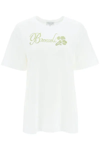 Shop Collina Strada Organic Cotton T-shirt With Rhinestones In Bianco