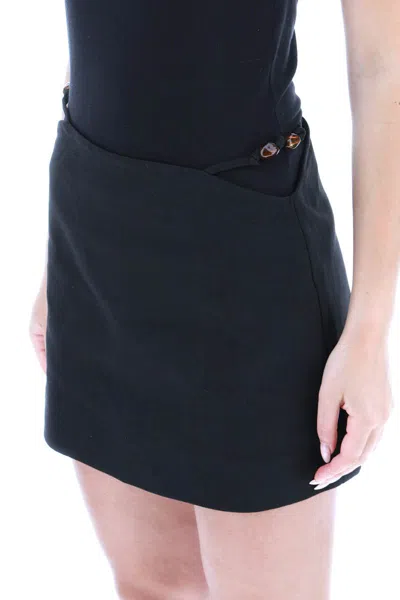 Shop Ganni Organic Cotton Mini Skirt With Cut-out Details In Nero