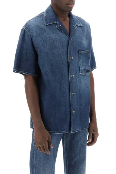 Shop Alexander Mcqueen Organic Denim Short Sleeve Shirt In Blu