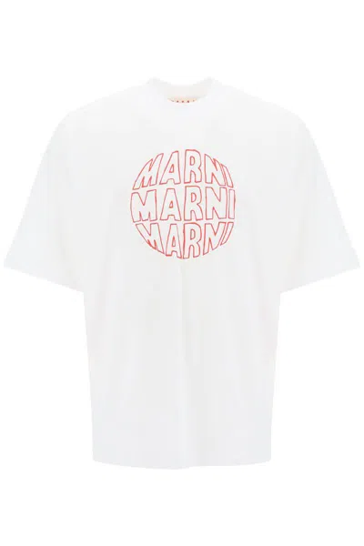 Shop Marni Outline Print T-shirt In Bianco