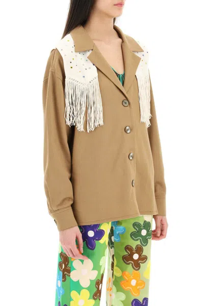 Shop Siedres Overshirt With Embroidered Fringed Panel In Marrone