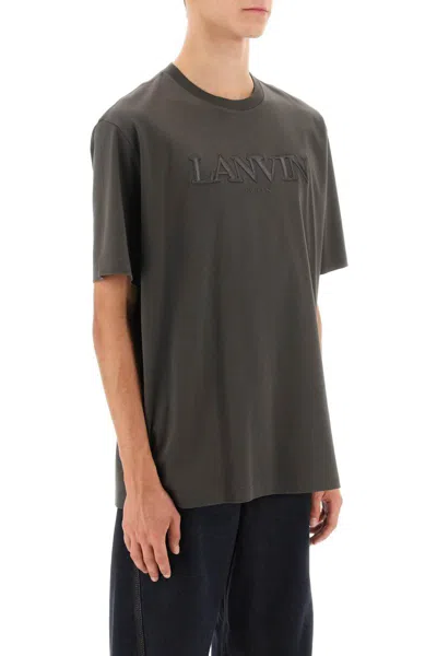 Shop Lanvin Oversize T-shirt With Logo Lettering In Marrone