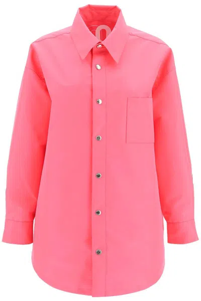 Shop Khrisjoy Oversized Boyfriend Shirt Jacket In Fuxia