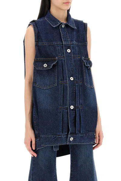 Shop Sacai Oversized Denim Vest For In Blu