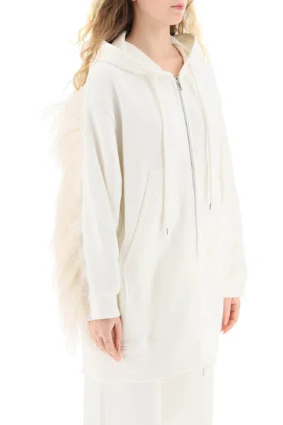 Shop N°21 Oversized Hoodie With Feathers In Bianco