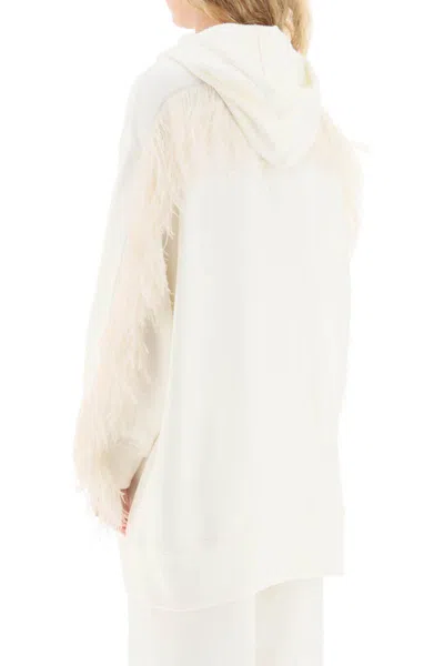 Shop N°21 Oversized Hoodie With Feathers In Bianco