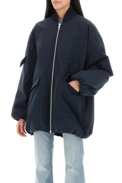 Shop Ganni Oversized Midi Bomber Jacket In Blu