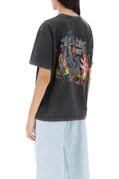 Shop Alessandra Rich Oversized T-shirt With Print And Rhinestones In Grigio