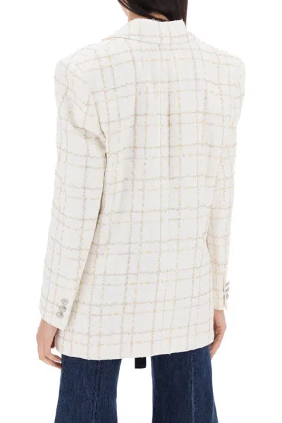 Shop Alessandra Rich Oversized Tweed Jacket With Plaid Pattern In Bianco