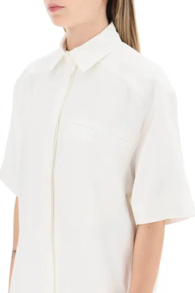Shop Loulou Studio Oversized Viscose And Linen Short-sleeved Shirt In Bianco