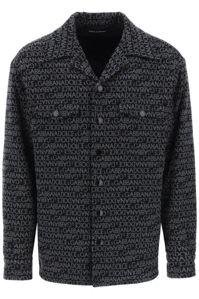 Shop Dolce & Gabbana Padded Overshirt With Jacquard Logo Motif In Grigio