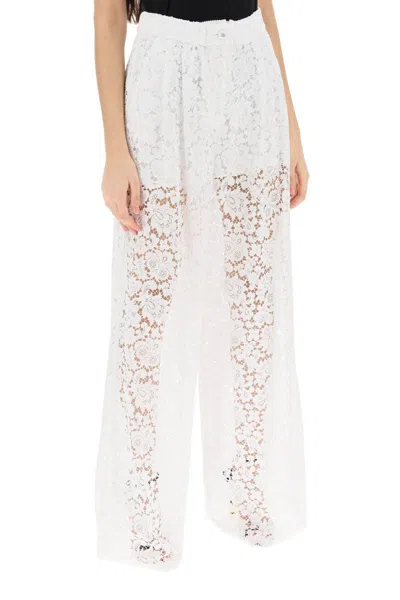 Shop Dolce & Gabbana Pajama Pants In Cordonnet Lace In Bianco