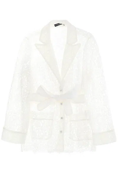 Shop Dolce & Gabbana Pajama Shirt In Cordonnet Lace In Bianco