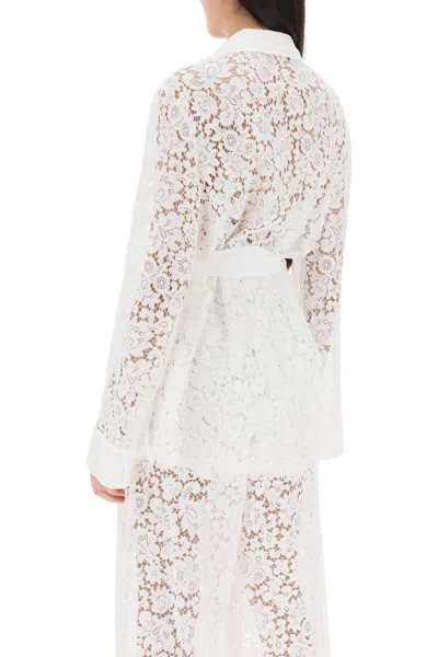 Shop Dolce & Gabbana Pajama Shirt In Cordonnet Lace In Bianco