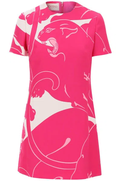 Shop Valentino Panther Crepe Couture Mini Dress In Fuxia