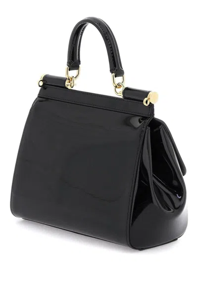 Shop Dolce & Gabbana Patent Leather 'sicily' Handbag In Nero