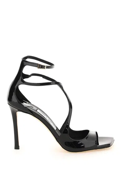 Shop Jimmy Choo Patent Leather Azia 95 Sandals In Nero