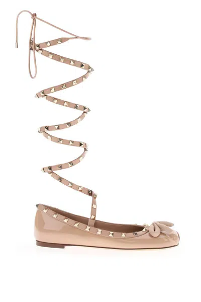 Shop Valentino Patent Leather Rockstud Ballet Flats In Rosa
