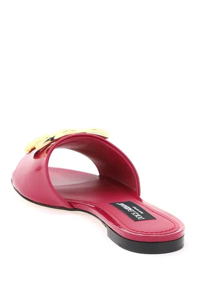 Shop Dolce & Gabbana Patent Leather Slides In Fuxia