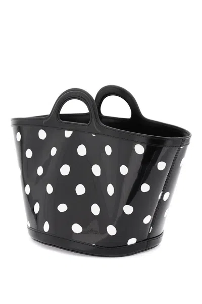Shop Marni Patent Leather Tropicalia Bucket Bag With Polka-dot Pattern In Nero