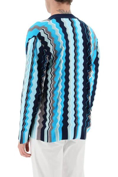 Shop Missoni Patterned Cardigan In Blu
